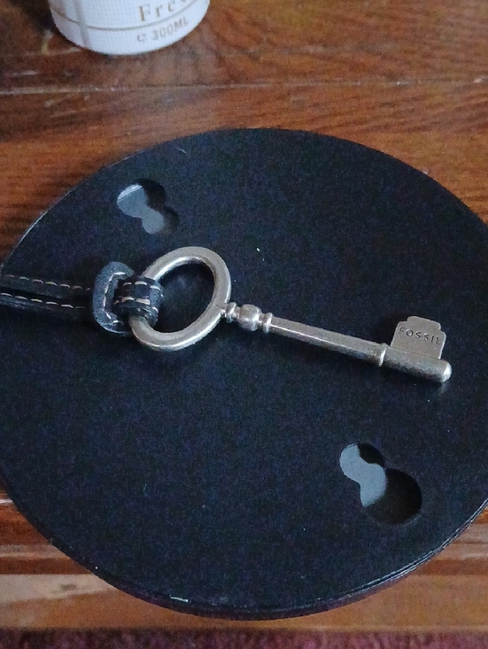 Fossil Accessories - Fossil Silver Key Pendant on Black Leather Cord